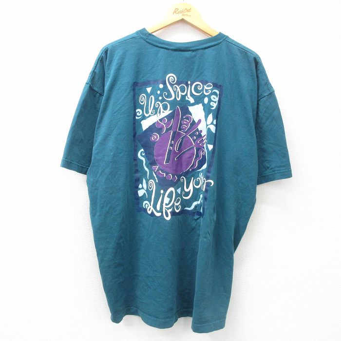 XL★古着 半袖 ビンテージ Tシャツ メンズ 90年代 90s ディズニー DISNEY INSTITUTE 大きいサイズ コットン クルーネック 緑系 グリーン 【spe】 25apr04 中古