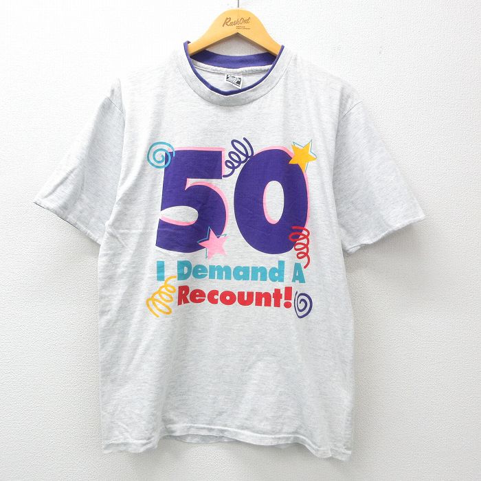 L★古着 半袖 ビンテージ Tシャツ メンズ 90年代 90s 50年代 50s コットン クルーネック USA製 薄グレー他 霜降り 25apr04 中古