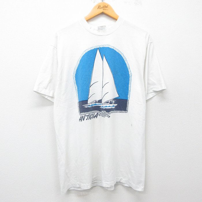 XL★古着 ヘインズ Hanes 半袖 ビンテージ Tシャツ メンズ 80年代 80s ヨット クルーネック 白 ホワイト 25apr04 中古