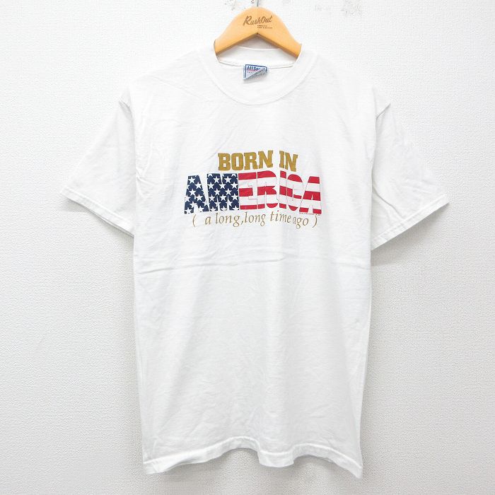 L★古着 半袖 ビンテージ Tシャツ メンズ 90年代 90s アメリカ コットン クルーネック USA製 白 ホワイト 25apr04 中古