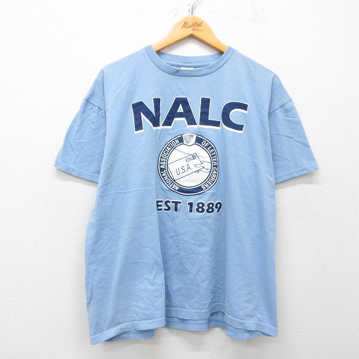 XL★古着 半袖 ビンテージ Tシャツ メンズ 90年代 90s NALC 大きいサイズ コットン クルーネック USA製 薄紺 ネイビー 25apr04 中古