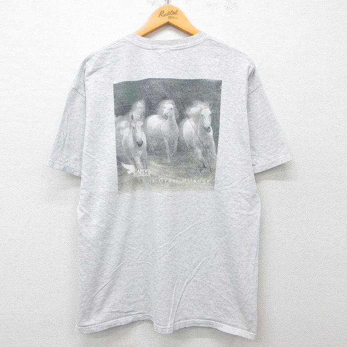 XL★古着 半袖 ビンテージ Tシャツ メンズ 00年代 00s CAPWELL 馬 大きいサイズ クルーネック 薄グレー 霜降り 25apr04 中古