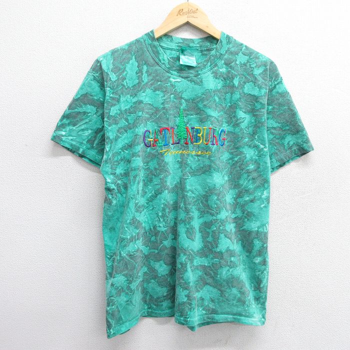 L★古着 半袖 ビンテージ Tシャツ メンズ 00年代 00s ガトリンバーグ 刺繍 コットン クルーネック 緑 グリーン タイダイ 25apr05 中古