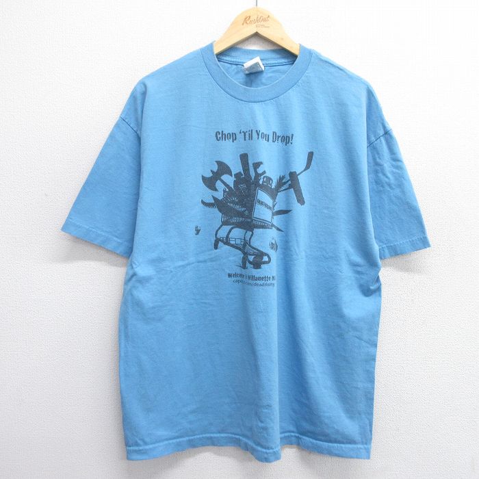 XL★古着 半袖 ビンテージ Tシャツ メンズ 00年代 00s ショッピングカート 大きいサイズ コットン クルーネック 薄紺 ネイビー 25apr05 中古