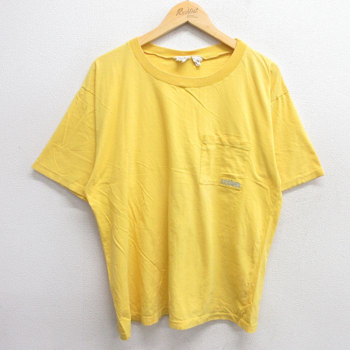 XL★古着 半袖 ビンテージ Tシャツ メンズ 90年代 90s 胸ポケット付き 大きいサイズ コットン クルーネック 黄 イエロー 25apr05 中古