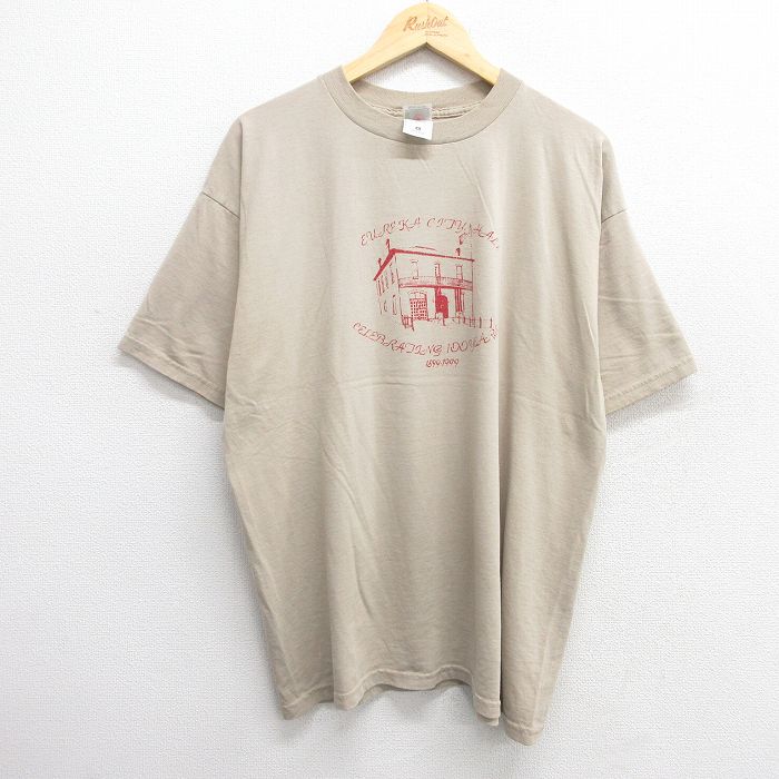 XL★古着 フルーツオブザルーム 半袖 ビンテージ Tシャツ メンズ 90年代 90s 建物 大きいサイズ クルーネック ベージュ系 カーキ 25apr05 中古