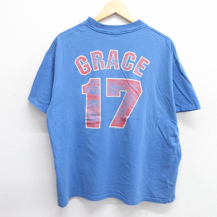 XL★古着 マジェスティック 半袖 ビンテージ Tシャツ メンズ 90年代 90s MLB シカゴカブス マークグレース 17 大きいサイズ コットン クルーネック 青 ブルー メジャーリーグ ベースボール 野球 25apr05 中古