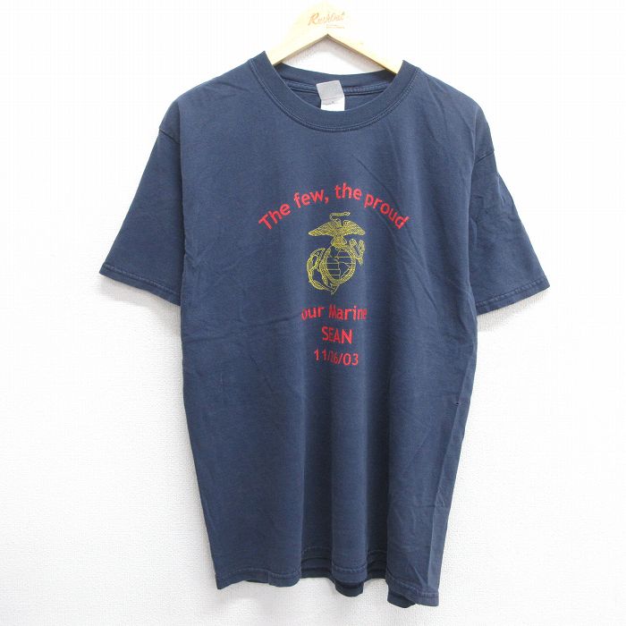 XL★古着 半袖 ビンテージ Tシャツ メンズ 00年代 00s ミリタリー マリーン コットン クルーネック 紺 ネイビー 25apr05 中古