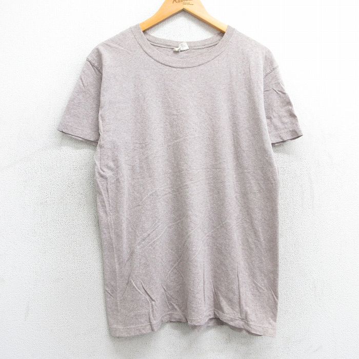 L★古着 カルバンクライン Calvin Klein 半袖 ビンテージ Tシャツ メンズ 90年代 90s 無地 コットン クルーネック USA製 ベージュ系 カーキ 霜降り 25apr05 中古