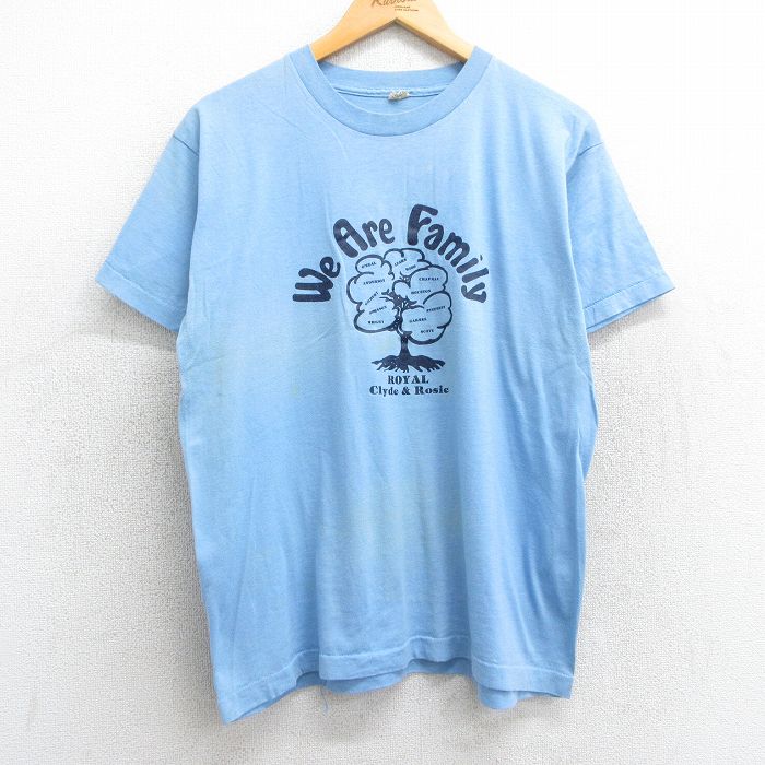 L★古着 スクリーンスターズ 半袖 ビンテージ Tシャツ メンズ 80年代 80s 木 ファミリー クルーネック USA製 薄紺 ネイビー 25apr05 中古