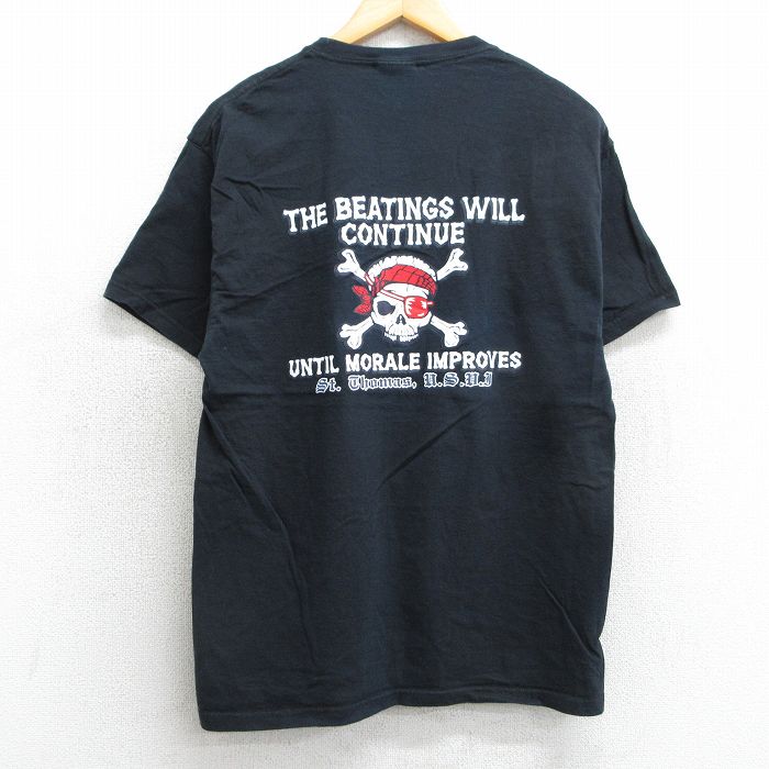 L★古着 ヘインズ Hanes 半袖 ビンテージ Tシャツ メンズ 00年代 00s スカル 海賊 コットン クルーネック 黒 ブラック 25apr05 中古