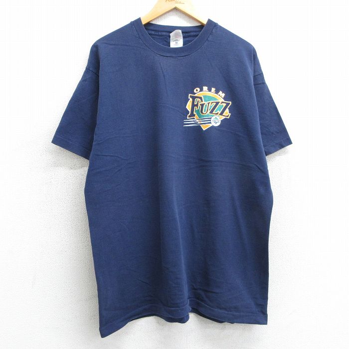 XL★古着 フルーツオブザルーム 半袖 ビンテージ Tシャツ メンズ 90年代 90s OREM FUZZ 大きいサイズ コットン クルーネック 紺 ネイビー 25apr05 中古