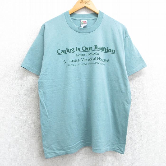 L★古着 フルーツオブザルーム 半袖 ビンテージ Tシャツ メンズ 90年代 90s Our Tradition クルーネック 薄緑 グリーン 25apr05 中古