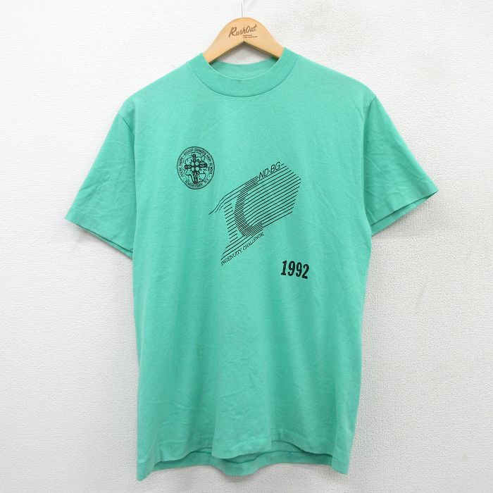 L★古着 半袖 ビンテージ Tシャツ メンズ 90年代 90s INGENUTTY CHALLENGE クルーネック USA製 青緑 25apr05 中古