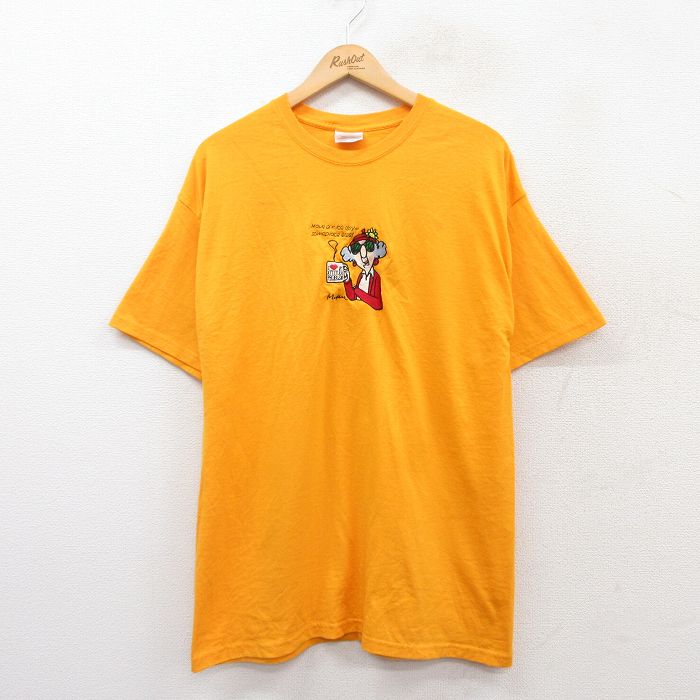 XL★古着 ヘインズ Hanes 半袖 ビンテージ Tシャツ メンズ 00年代 00s おばあさん 刺繍 クルーネック 黄 イエロー 25apr05 中古