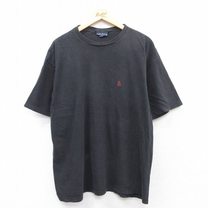 XL★古着 ノーティカ NAUTICA 半袖 ビンテージ ブランド Tシャツ メンズ 90年代 90s ワンポイントロゴ 大きいサイズ コットン クルーネック USA製 黒 ブラック 【spe】 25apr05 中古