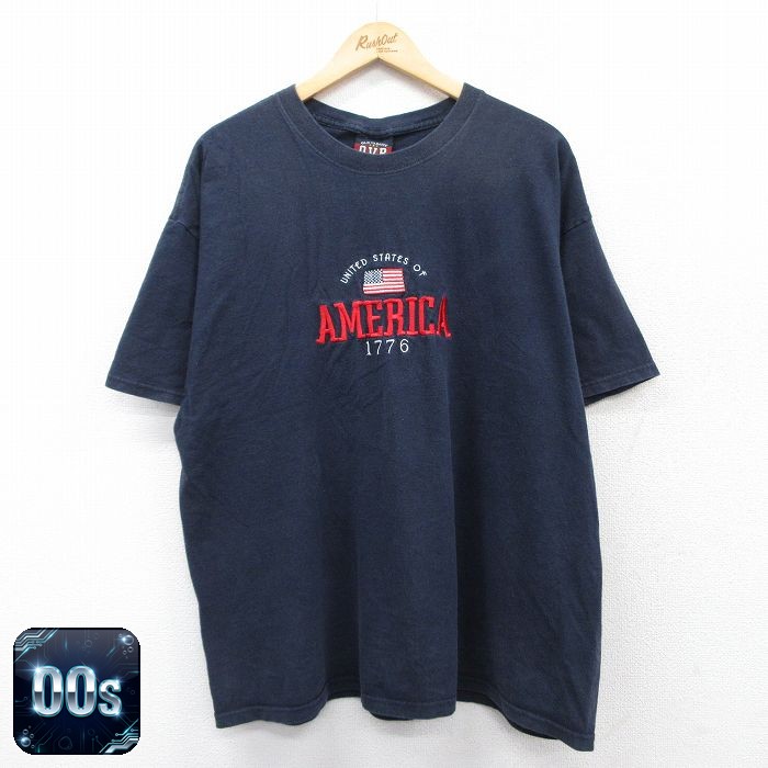 00s 半袖Tシャツ 星条旗刺繍 ネイビー XL | 古着