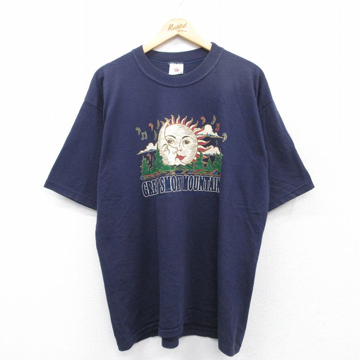XL★古着 半袖 ビンテージ Tシャツ メンズ 90年代 90s グレートスモーキーマウンテンズ クルーネック USA製 紺 ネイビー 25apr05 中古