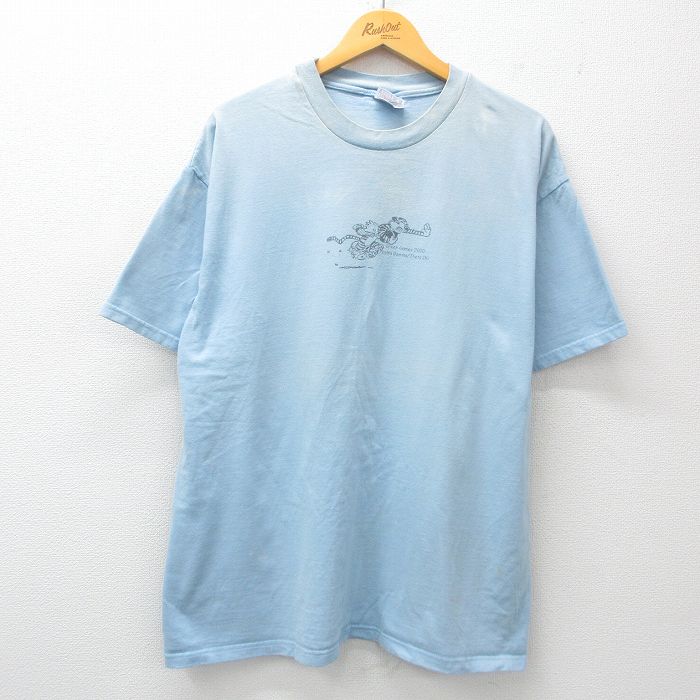 XL★古着 ヘインズ Hanes 半袖 ビンテージ Tシャツ メンズ 00年代 00s トラ 男の子 大きいサイズ コットン クルーネック 水色 【spe】 25apr07 中古