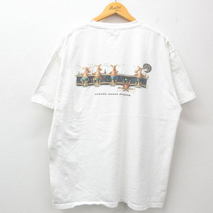 XL★古着 半袖 ビンテージ Tシャツ メンズ 00年代 00s シカ 大きいサイズ コットン クルーネック 白 ホワイト 25apr07 中古