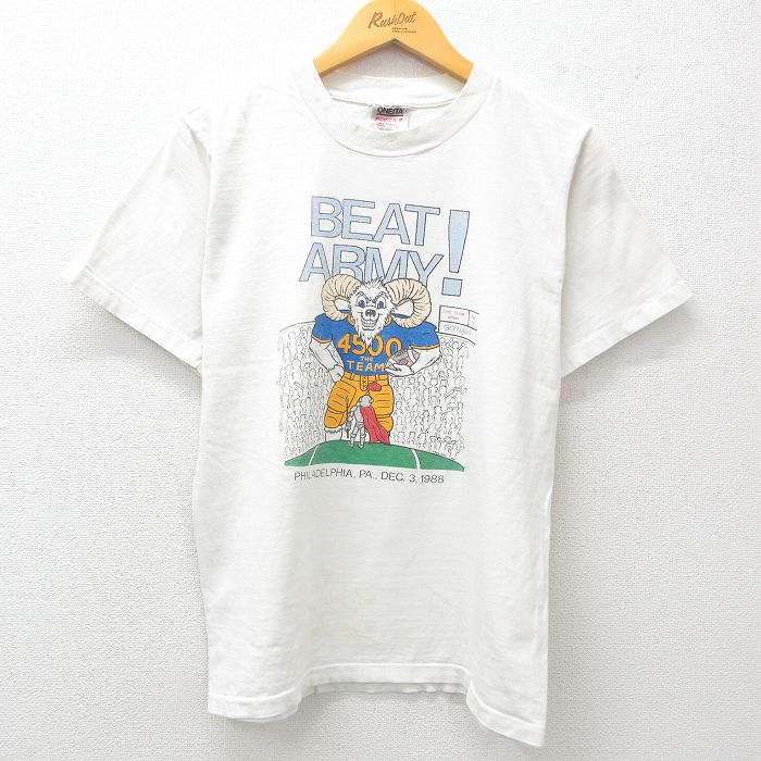 M★古着 オニータ ONEITA 半袖 ビンテージ Tシャツ メンズ 80年代 80s フットボール コットン クルーネック 白 ホワイト 25apr07 中古