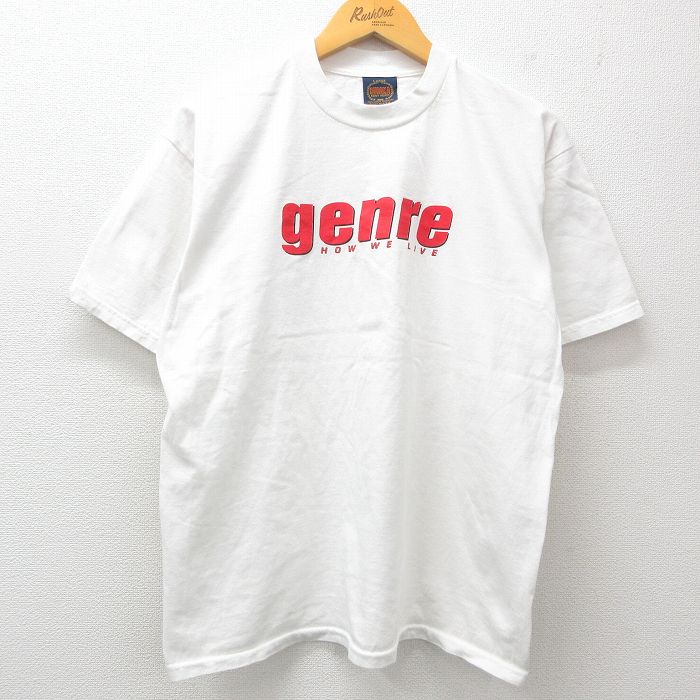 【20%OFF】L★古着 半袖 ビンテージ Tシャツ メンズ 90年代 90s genre コットン クルーネック USA製 白 ホワイト 25apr07 中古