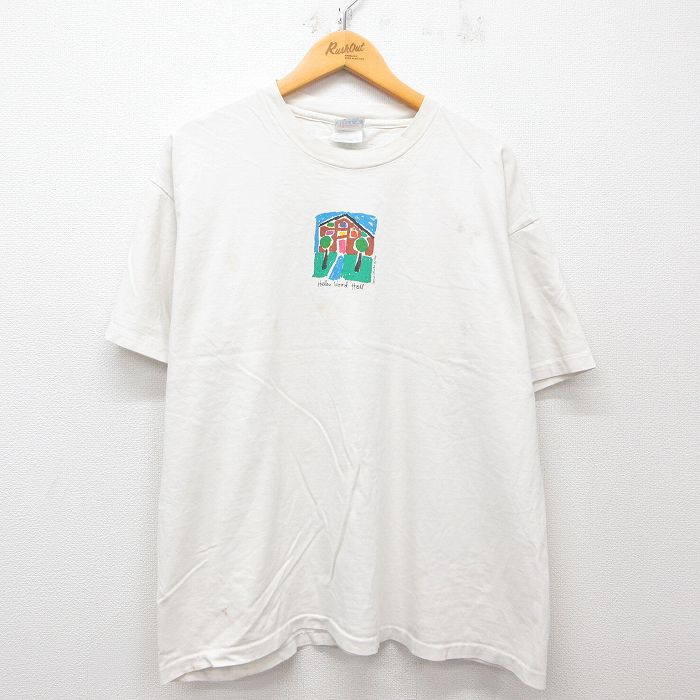 XL★古着 ヘインズ Hanes 半袖 ビンテージ Tシャツ メンズ 90年代 90s Helen Wood Hall 大きいサイズ コットン クルーネック 白 ホワイト 25apr08 中古