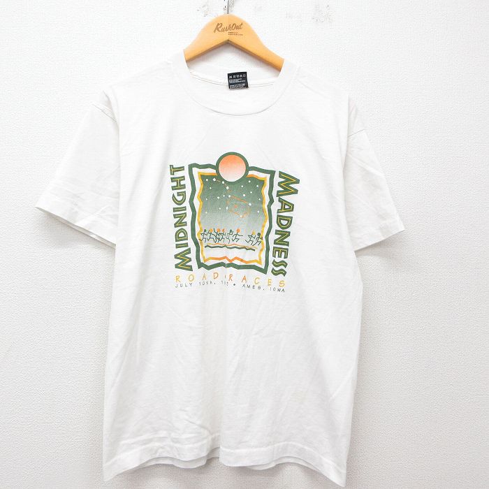 L★古着 フルーツオブザルーム 半袖 ビンテージ Tシャツ メンズ 90年代 90s MADNESS ロードレース クルーネック USA製 白 ホワイト 25apr08 中古