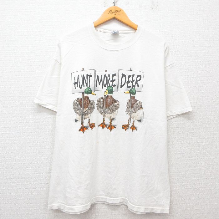 XL★古着 半袖 ビンテージ Tシャツ メンズ 00年代 00s 鳥 大きいサイズ コットン クルーネック 白 ホワイト 25apr08 中古