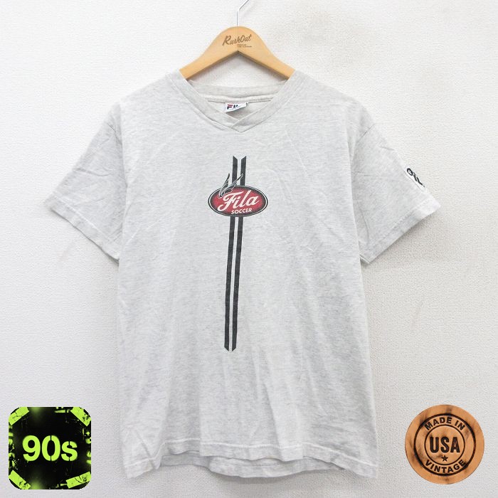 【50%OFF】フィラ 90s 半袖Tシャツ ワンポイントロゴ グレー M | 古着