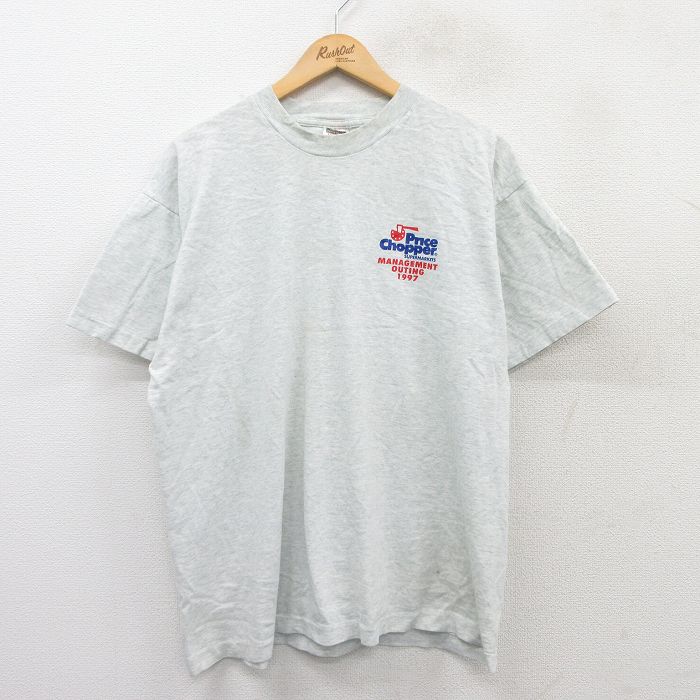 【50%OFF】XL★古着 フルーツオブザルーム 半袖 ビンテージ Tシャツ メンズ 90年代 90s Price Chopper クルーネック 薄グレー 霜降り 25apr07 中古
