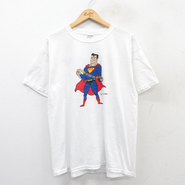 【50%OFF】XL★古着 ジャージーズ 半袖 ビンテージ Tシャツ メンズ 00年代 00s スーパーマン HVS クルーネック 白 ホワイト 25apr07 中古