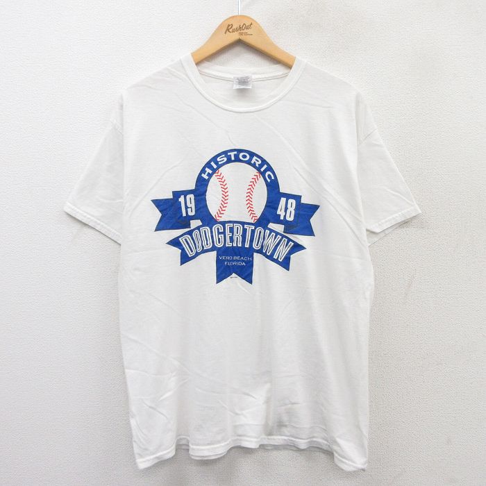 XL★古着 半袖 ビンテージ Tシャツ メンズ 00年代 00s ドジャータウン 野球 コットン クルーネック 白 ホワイト 25apr07 中古