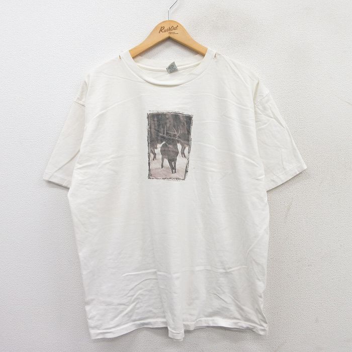 XL★古着 ギャップ GAP 半袖 ビンテージ Tシャツ メンズ 90年代 90s シカ 大きいサイズ コットン クルーネック USA製 白 ホワイト 25apr07 中古