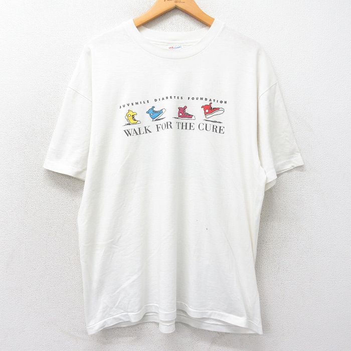 XL★古着 ヘインズ Hanes 半袖 ビンテージ Tシャツ メンズ 90年代 90s WALK 企業広告 クルーネック 白 ホワイト 25apr07 中古