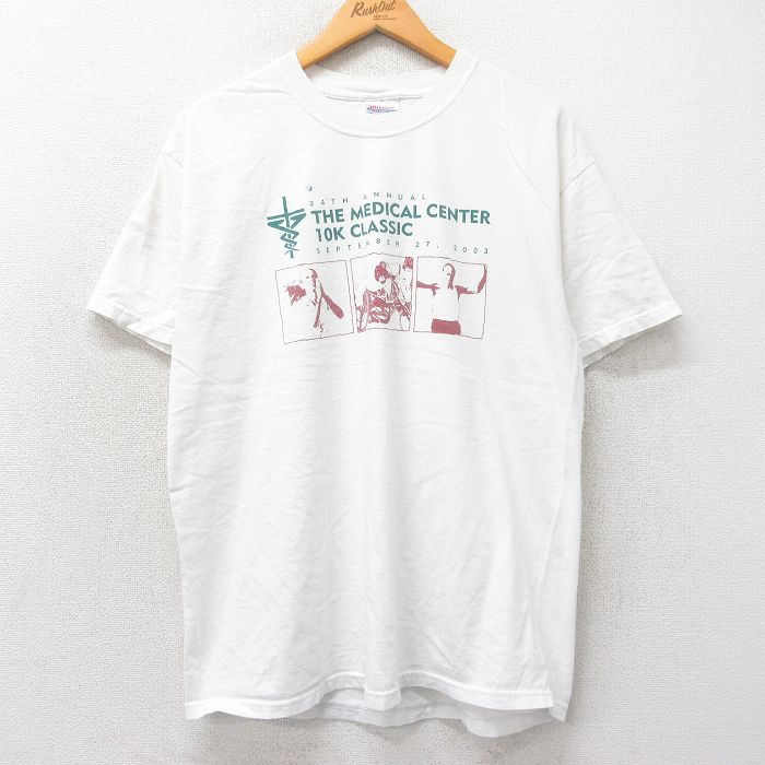 L★古着 ヘインズ Hanes 半袖 ビンテージ Tシャツ メンズ 00年代 00s MEDICAL CENTER 10K 気球 コットン クルーネック 白 ホワイト 25apr07 中古