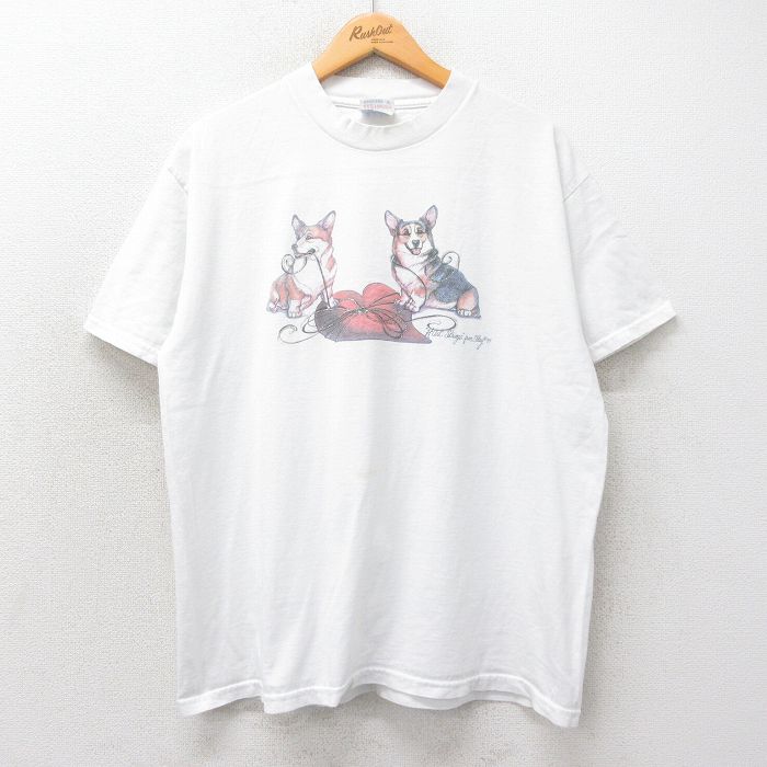 L★古着 ヘインズ Hanes 半袖 ビンテージ Tシャツ メンズ 90年代 90s 犬 ラメ コットン クルーネック USA製 白 ホワイト 【spe】 25apr07 中古