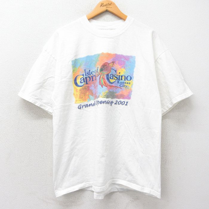 XL★古着 半袖 ビンテージ Tシャツ メンズ 00年代 00s カプリカジノ コットン クルーネック 白 ホワイト 25apr07 中古
