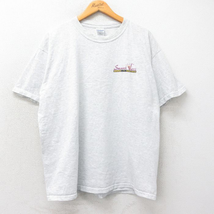 XL★古着 半袖 ビンテージ Tシャツ メンズ 00年代 00s スムースジャズ fm クルーネック 薄グレー 霜降り 25apr07 中古