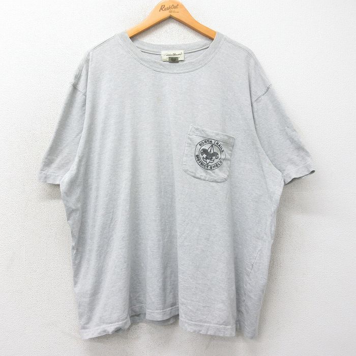 【50%OFF】XL★古着 エディーバウアー 半袖 ビンテージ Tシャツ メンズ 00年代 00s ボーイスカウト 胸ポケット付き 大きいサイズ コットン クルーネック グレー 霜降り 【spe】 25apr07 中古