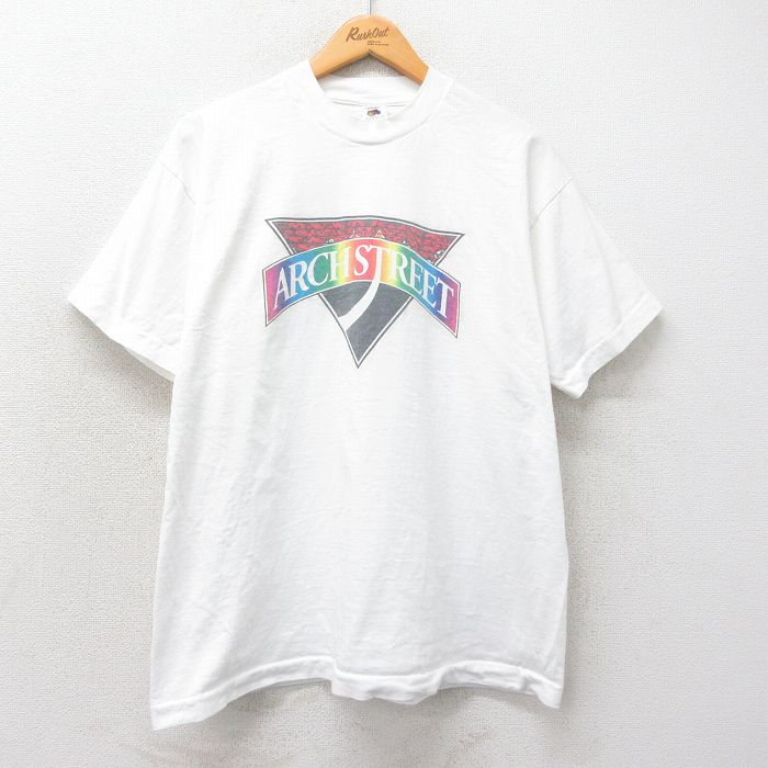 XL★古着 フルーツオブザルーム 半袖 ビンテージ Tシャツ メンズ 90年代 90s ARCH STREET コットン クルーネック USA製 白 ホワイト 25apr07 中古