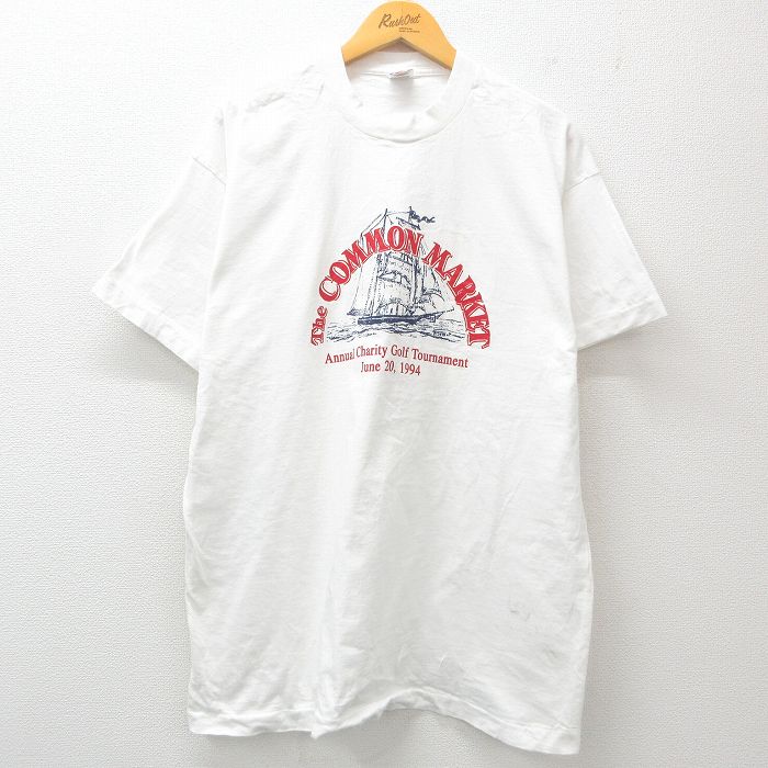 XL★古着 フルーツオブザルーム 半袖 ビンテージ Tシャツ メンズ 90年代 90s COMMON 船 コットン クルーネック USA製 白 ホワイト 25apr08 中古