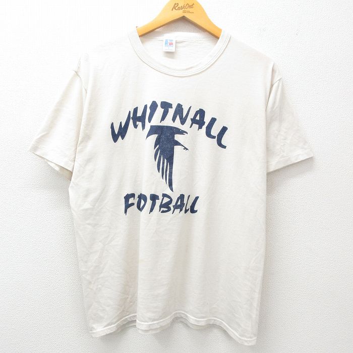 L★古着 ラッセル 半袖 ビンテージ Tシャツ メンズ 80年代 80s WHINALL フットボール クルーネック USA製 生成り 25apr08 中古
