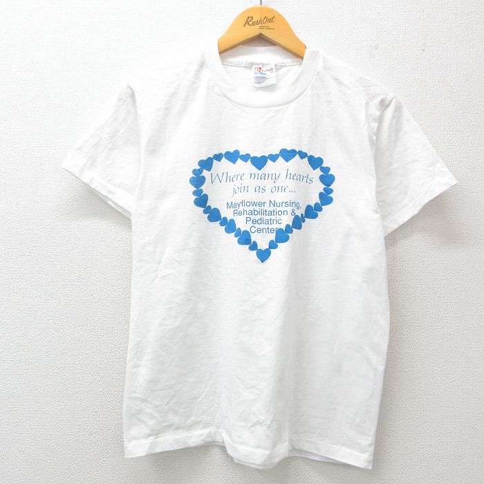 M★古着 ヘインズ Hanes 半袖 ビンテージ Tシャツ メンズ 90年代 90s ハート クルーネック 白 ホワイト 25apr08 中古