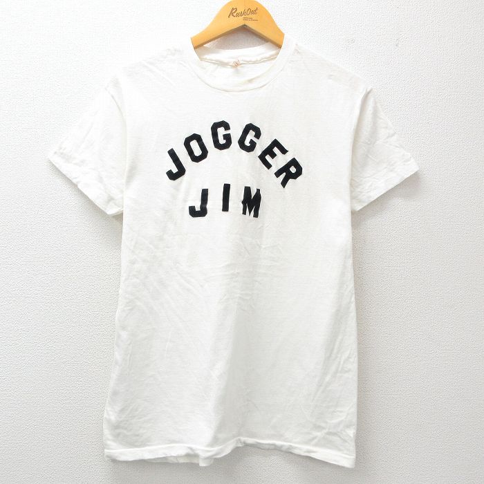 M★古着 ヘインズ Hanes 半袖 ビンテージ Tシャツ メンズ 70年代 70s JOGGER JIM フロッキープリント コットン クルーネック 白 ホワイト 25apr08 中古