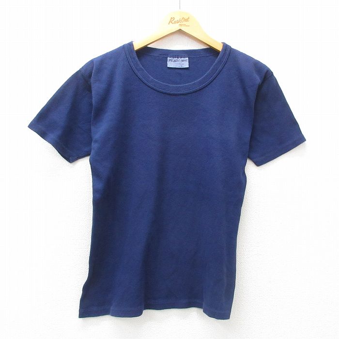 S★古着 半袖 ビンテージ Tシャツ メンズ 90年代 90s 無地 コットン クルーネック USA製 濃紺 ネイビー 25apr08 中古
