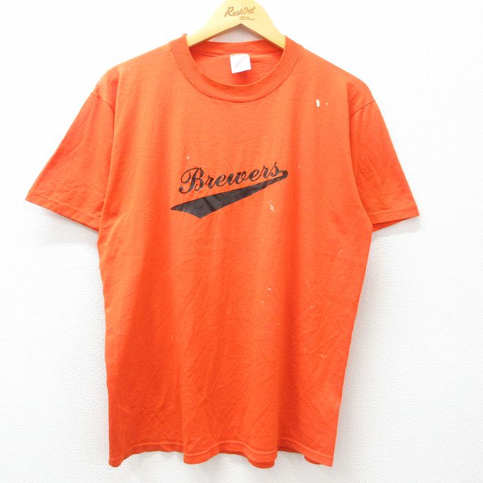 L★古着 ジャージーズ 半袖 ビンテージ Tシャツ メンズ 80年代 80s Brewers クルーネック USA製 オレンジ 25apr08 中古