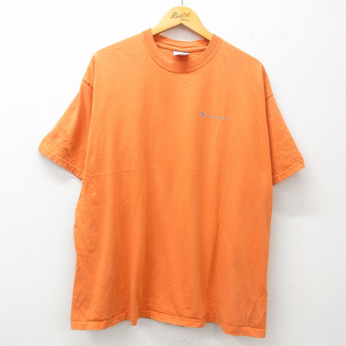 【50%OFF】XL★古着 チャンピオン champion 半袖 ビンテージ Tシャツ メンズ 00年代 00s ワンポイントロゴ コットン クルーネック オレンジ系 25apr08 中古