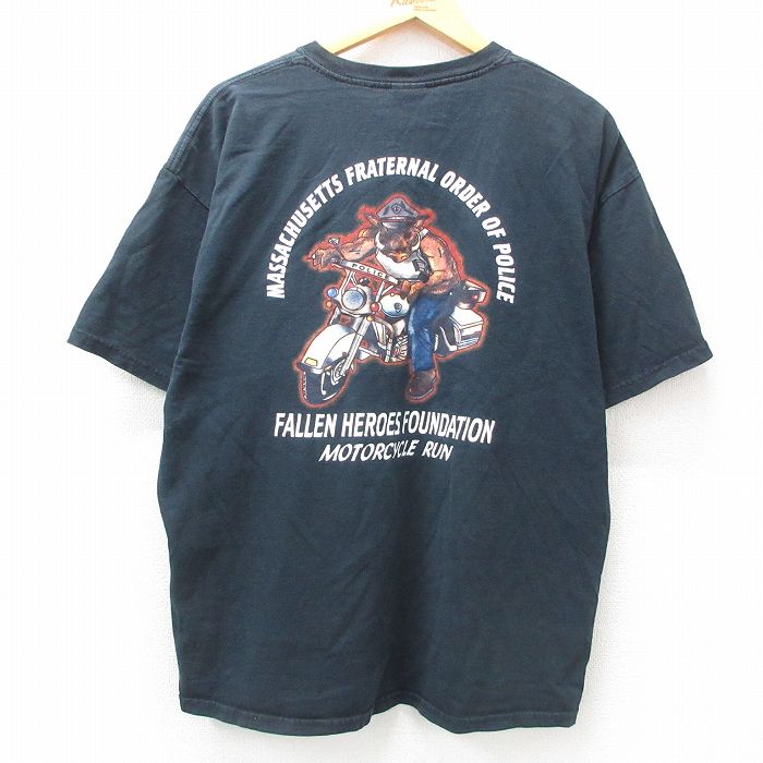XL★古着 半袖 ビンテージ Tシャツ メンズ 00年代 00s ポリス コットン クルーネック 黒 ブラック 25apr08 中古