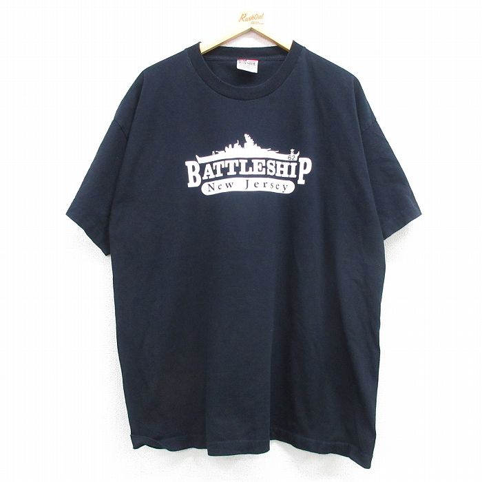 XL★古着 半袖 ビンテージ Tシャツ メンズ 90年代 90s BATTLESHIP 大きいサイズ コットン クルーネック USA製 黒 ブラック 25apr08 中古